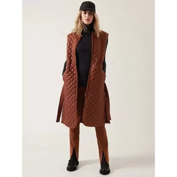 Athleta Whisper Featherless Long Vest Mahogany Brown Puffer Jacket Coat Size 2X